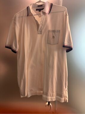 Men’s Tommy Hilfiger White Polo Shirt with Stripe Trim